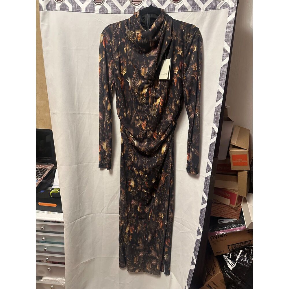 NWT All Saints Tia Mesh Dress Kateri Hazel Brown Size 8